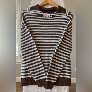 Princess Polly Striped Collared Pullover Sweater Brown light blue XS/S Knit